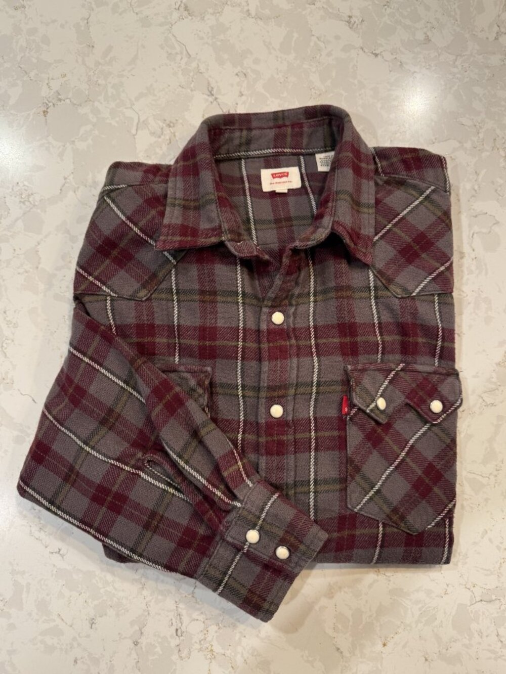 Men's Levi Plaid Long Sleeve Flannel Shirt Pearl Snap